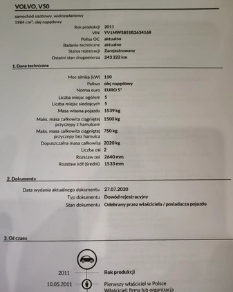 Volvo V50 cena 25900 przebieg: 256044, rok produkcji 2011 z Świętochłowice małe 497